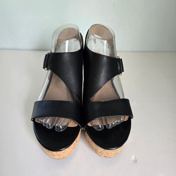 Marc Fisher Rana Wedge Platform Sandals Women's 8M Black Leather Cork Boho - Picture 4 of 12